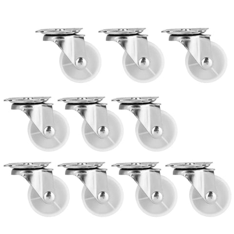 Rcniso 10 Pack White PP Universal Casters Wheels, with Smooth 360 Degree Rotation Ball Bearings for Cabinet Bookshelf Crib Furniture.