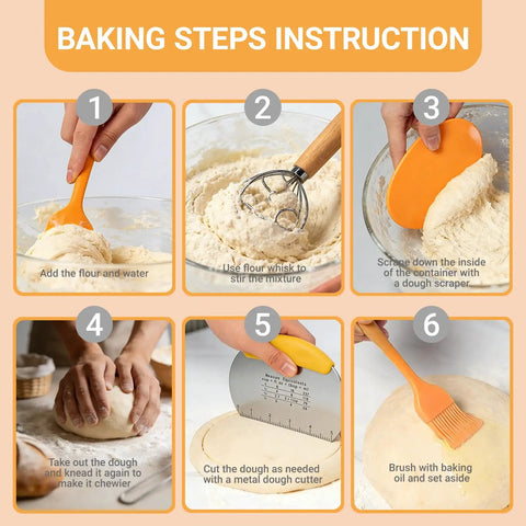 Sourdough Starter Kit With Two Banneton Proofing Baskets Bread Proofing Tool Set Lame And Blades Scrapers Image Showing Baking Steps
