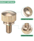 Heavy Duty Solid Brass M4x6mm Knurled Thumbscrew Pack With Grippy Quick Swap Bolts For PC Builds And Electronics Repair No Sweat Diy Fasteners Built Rock Solid close-up showing knurled texture and stepped head design.
