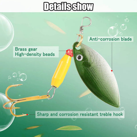 Close-up of lure from 40 Piece Hard Metal Spinner Lure Kit With Tackle Boxes For Bass Pike Walleye Trout Salmon Colorful Spoon Baits.