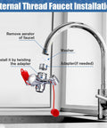 Faucet Mounted Eye Wash Kit With Emergency Continuous Flow Eyewash Station installation steps showing adapter and faucet.