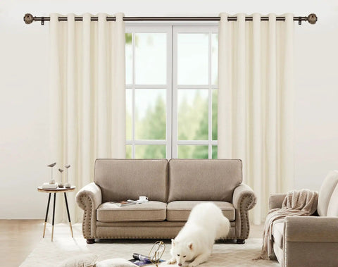 Bronze Telescoping Curtain Rod With Splicing Design Adjustable 32 To 58 Inches 7/8 Inch Diameter Leaf Finials in living room