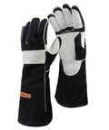 Leather Forge MIG Welding Gloves With Kevlar Stitching For Heat And Fire Resistance And Palm Reinforcements, 16 Inches Black And Gray