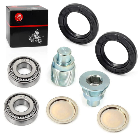 Honda Swingarm Bearing Seal Bolt Lock Nut And Cap Rebuild Kit with bearings, seals, nuts, and bolts visible