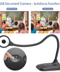 Straight Plug Usb Document Camera With Webcam Toggle For Teachers And Streamers Boasting A3 Scanning showing autofocus function and classroom setup.