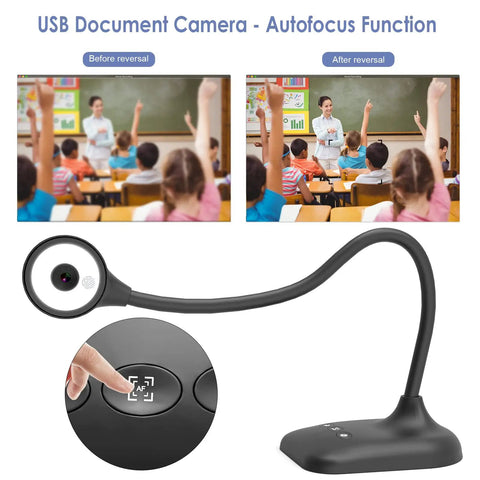 Straight Plug Usb Document Camera With Webcam Toggle For Teachers And Streamers Boasting A3 Scanning showing autofocus function and classroom setup.