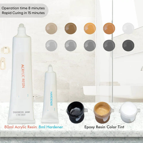 Marble Granite Repair Kit Pro Grade Color Match DIY Epoxy Resin Tint For Marble Granite Quartz And Corian Countertops Tiles Restore Chips Cracks And Holes In Brown Gray White Beige Black Cream Yellow And More tubes and color swatches