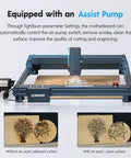 40W Laser Engraving Tool With Automated Air Assist For Home DIY Carving On Wood Metal Paper Acrylic Glass Leather And More Pro Grade High Speed Laser Cutter featuring engraved wood samples