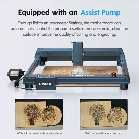 40W Laser Engraving Tool With Automated Air Assist For Home DIY Carving On Wood Metal Paper Acrylic Glass Leather And More Pro Grade High Speed Laser Cutter featuring engraved wood samples