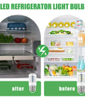 Comparison of fridge interior before and after using LED Fridge Light Bulb 5304511738 Replacement For Frigidaire Electrolux Kenmore PS12364857 AP6278388 3.5W