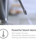 Powerful steam wand of the Kickstart Mornings With This Sleek Stainless Steel Espresso Machine featuring 360° rotation for microfoam.