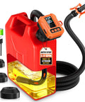 Heavy Duty Automatic Electric Fuel Transfer Pump With 3.8 GPM Fast Flow and Smart Adjustment Valve with battery and hose.