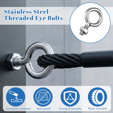 Set Of 10 M3x8mm Stainless Steel Eye Bolts With Nuts For Hanging Or Securing Cables Heavy Duty Eyebolts For Lifts And Rigging Rust Resistant
