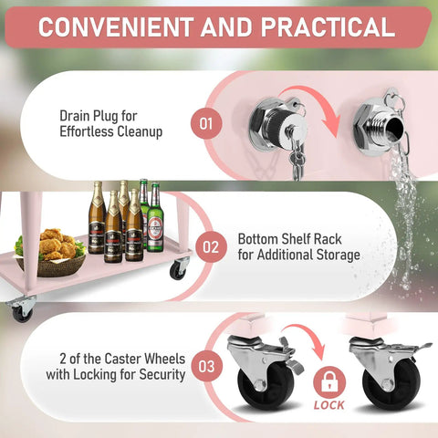 80 Quart Rolling Cooler Cart Portable Bar Drink Cooler On Wheels With Ice Chest Shelf Bottle Opener And Cap Catch For Patio