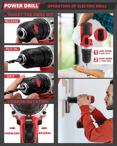 Ultimate 286 Piece Home And Auto Repair Tool Set With Rolling Toolbox And 21V Max Cordless Drill operation guide image