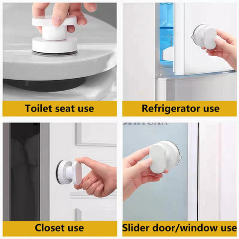 Two Pack Suction Cup Door Handle No Drilling Install For Shower Glass Doors Cabinets And Mirrors 62x50mm Silver Easy Press Lock And Turn For Secure Hold on toilet seat, refrigerator, closet and slider door