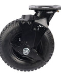 Top Tier Eight Inch Pneumatic Rubber Caster Wheel With Side Brake, 8 inch heavy duty wheel, black rubber for carts.