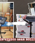 Rolling Studio Mixer Stand On Casters With Adjustable Height For Home Studio And Onstage Use MobileTILT Series shown in use