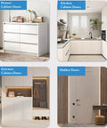 Examples of Electric Push Latch for Cabinets and Drawers No Knobs No Handles Needed Magnetic Self Closing Battery Powered Touch To Open Latch Adjustable Hidden Catch For Kitchen Cupboard Wardrobe RV Light Gray installed on various cabinet doors.