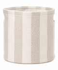 Slick Striped Woven Storage Basket With Beige And White Accents, 11x11 inches, soft texture, ideal for organizing toy chests.