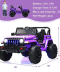 Purple Kids Ride On Car Truck 12V Battery Powered Electric Vehicle With 2.4G Remote Control and LED Headlights
