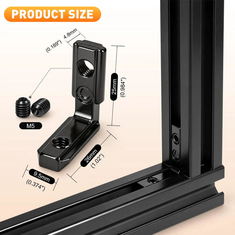 24 Piece Heavy Duty Inside L Shape Connector Kit For 2020 Aluminum Extrusion Frame Hardware, showing product size and details.