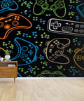 Room featuring Dope Joysticks Gaming Wall Mural Peel And Stick 6 Panel Canvas Print 100x144 Inches Seamless Bright Pattern