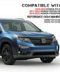 Compatible vehicles list with a blue SUV for Left Driver Side Sun Visor Replacement For Honda Pilot 2016 To 2022, Ridgeline 2017 To 2023, And Passport 2019 To 2022 Gray Top Notch Interior Sunshade Upgrade Kit Included.