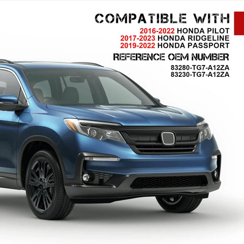 Compatible vehicles list with a blue SUV for Left Driver Side Sun Visor Replacement For Honda Pilot 2016 To 2022, Ridgeline 2017 To 2023, And Passport 2019 To 2022 Gray Top Notch Interior Sunshade Upgrade Kit Included.