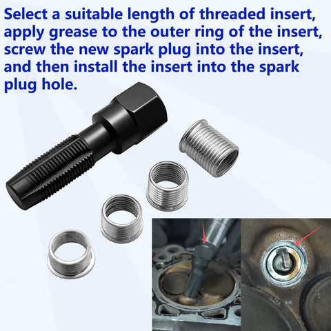 14mm Spark Plug Thread Repair Kit For Cylinder Heads M14 X 1.25 Rethread Tool With Reamer And 4 Thread Inserts in use.