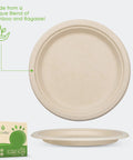 100 Percent Compostable 9 Inch Paper Plates For Parties, eco-friendly bamboo and bagasse plates with box packaging.
