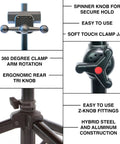 Pro Grade Bike Repair Stand With 360 Degree Clamp And Spinner Knob For Precise Closure, steel and aluminum construction detail