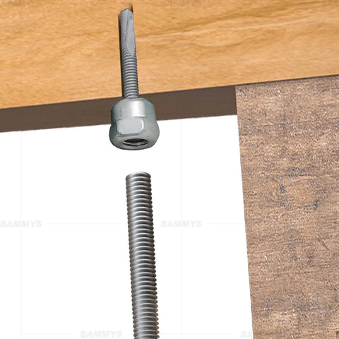 Heavy Duty Vertical Threaded Rod Anchor For Steel Structures With Electro Zinc Coating For Corrosion Resistance No Pre Drill Install Designed For Fast Reliable Pullout Strength 5/16-18 X 1-1/4 Inch Screw Length Pack Of 50 installed view