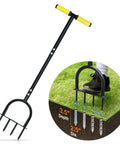 Manual Spike Lawn Aerator With Four 3.5 Inch Solid Steel Spikes, Non-Slip T-Handle, 38 Inch Reach demonstrated on grass