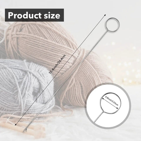 10-Piece Loop Turner Kit With 10.4 Inch Stainless Steel Hooks And Latch Hook For Fabric Tubes Belts And DIY Crafts shown with yarn