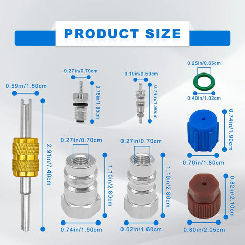 R12 To R134A AC Conversion Kit With High And Low Side Fitting Adapters For Car Air Conditioning Retrofit components with sizes
