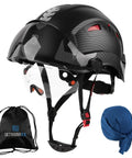 Hard Hat With Built-In Visor And Vented Design, 4-In-1 Protection Set, ANSI Z89.1 Certified Construction Safety Helmet In Matte Black Carbon Fiber Look, Heavy-Duty ABS Shell, Adjustable Tinted And Clear Visors