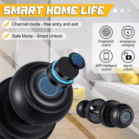 Smart Fingerprint Keyless Entry Door Lock With App Control For Home Hotel Office Apartment And Bedroom Black Two Pack Biometric Door Lock With 3 Unlock Methods Fingerprint App And Key Safe And Easy To Use showing fingerprint and app unlock methods