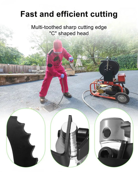 Beefy 2 Inch Spiral Drain Cutter Knocks Out Stubborn Clogs On K50 K400 K3800 Sectional Machines with C-shaped head cutting.