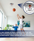 Children playing basketball under a Heavy Duty Fire Sprinkler Head Guard Covers 8 Pack Compatible With One Half Recessed Ceiling And Sidewall Sprinklers.