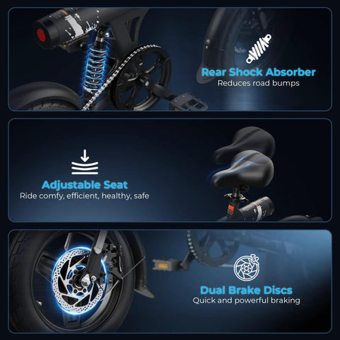 Electric Bike For Adults And Teens With A 500W Peak Motor, Lightweight Foldable Ebike, 20 MPH Top Speed, 25 Mile Range With Pedal Assist, Embedded Battery, Easy Fold Design, Ready For Commuting And Weekend Rides rear shock absorber, adjustable seat, dual brake discs