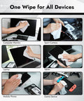 Air Jungles electronic screen cleaner wipes; six devices shown; 70-count, extra large 8x10 in, no cloth needed