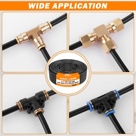 DOT Approved PA12 Nylon Pneumatic Tubing One Quarter Inch Outer Diameter Air Line For Semi Trucks Trailers And Industrial Air Systems Five Hundred Feet Long 152 M Heavy Duty All Purpose High Temperature Flexible Corrosion Resistant SAE J844 Ready