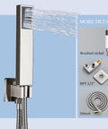 Brushed Nickel Shower System With 12 Inch LED Rain Head And Six Body Sprays Hand Shower Wall Mounted Thermostatic Brass Valve