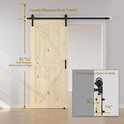 30 By 80 Inches Sliding Barn Door Includes Five Foot Hardware Kit For Easy Install Glides Smooth As Butter On Heavy Duty Track Rails Made Of Solid Spruce Wood The Unfinished Wood Gives You Freedom To Stain Or Paint Your Style Right Away with dimensions and track system.