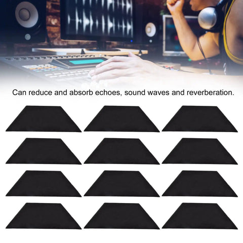 Sick Acoustic Panel Set With 12 Pieces Of Trapezoidal Soundproof Foam, high performance foam tiles laid out for sound absorption.