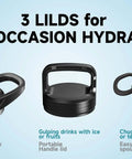 Three lids for 32 Oz Insulated Water Bottle With Straw Spout And Handle Lid Stainless Steel Sports Flask