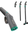 BlastBoss Beast Mode All In One Air Blasting System With BlastBroom And Precision Nozzle For Indoor And Outdoor Cleaning Extension Wand 0 To 190 MPH Airflow Cordless Handheld Blower Rechargeable Charcoal Finish AB2111, shown with wand and broom attachments