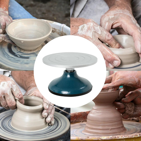 DUPDMKIN 7-inch all-metal pottery banding wheel with blue base and gray top plate for clay sculpting.