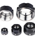 Top Shelf Er25 Collet Chuck Nut For Cnc Milling And Engraving Tools, black oxide finish, showing various sizes and types.